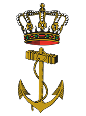 A gold anchor with rope, topped by a jeweled royal crown on a transparent background.