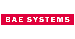 BAESYSTEMS BAE Systems logo with white text on a red rectangular background.