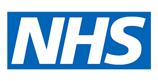 NHS NHS logo in bold white letters on a blue rectangular background.