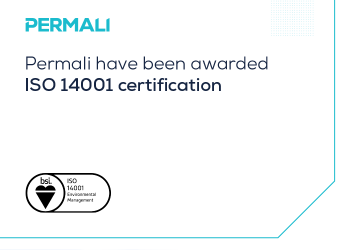 Permali awarded ISO 14001 certification; bsi ISO 14001 Environmental Management badge shown.