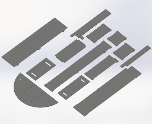 Flat, grey, laser-cut Tactical Hard-Flooring parts for Airbus H145M on a white background.