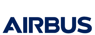 Airbus logo in bold, blue uppercase letters on a white background.