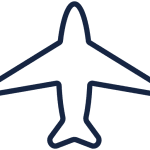 Simple navy blue outline of an aeroplane, suggesting composite materials, on a light background.