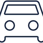 Simple black outline icon of a car front, highlighting use of composite materials.