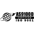 as9100d AS9100D Certified and ISO 9001 logo with globe, jet, and advanced composites graphic.