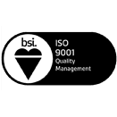 iso Black and white ISO 9001 badge with a heart, ideal for composite materials certification.