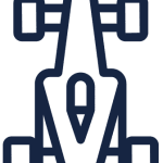 Simple line drawing of a Formula 1 racing car viewed from above.