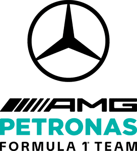 mercedes-f1 Mercedes AMG Petronas Formula 1 Team logo with black, teal, and white text, symbols, accreditations.