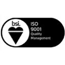 iso Black and white ISO 9001 badge with a heart, ideal for composite materials certification.